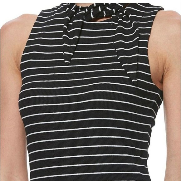 Paige Sparrow Striped Sleeveless Tie Neck Bodysuit Size XS Black White - Picture 3 of 16